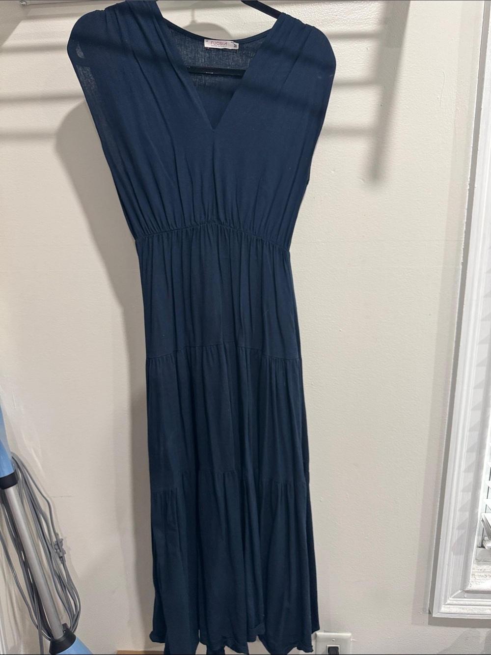 Classic Navy V-Neck Tiered Maxi Dress